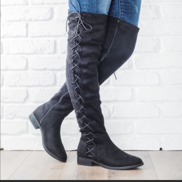 ❤️ LAST PAIR LEFT Side Lace Up Over The Knee Boots - Picture 2 of 8